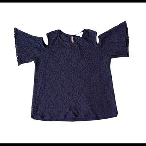 Blue Cold Shoulder Floral Lace shirt